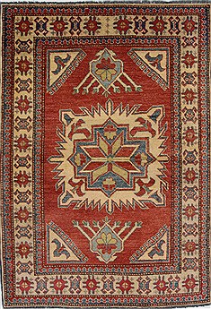 Pakistani Kazak Red Rectangle 4x6 ft Wool Carpet 27361