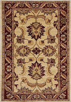 Pakistani Pishavar Beige Rectangle 3x5 ft Wool Carpet 27381