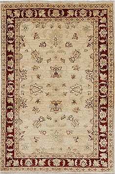 Pakistani Pishavar Beige Rectangle 3x5 ft Wool Carpet 27382
