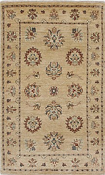 Pakistani Pishavar Beige Rectangle 3x5 ft Wool Carpet 27402