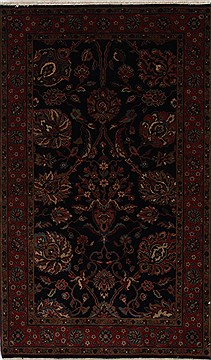 Indian sarouk Brown Rectangle 3x5 ft Wool Carpet 27429