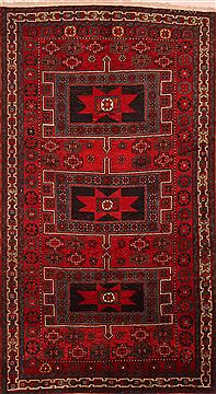 Afghan Kurdi Red Rectangle 6x9 ft Wool Carpet 27542