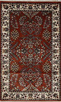 Indian sarouk Beige Rectangle 3x5 ft Wool Carpet 27555