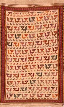 Persian Kilim White Rectangle 4x6 ft Wool Carpet 27581