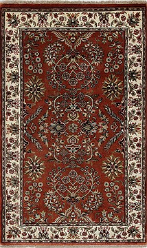 Indian sarouk Beige Rectangle 3x5 ft Wool Carpet 27622