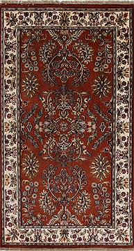 Indian sarouk Beige Rectangle 3x5 ft Wool Carpet 27639