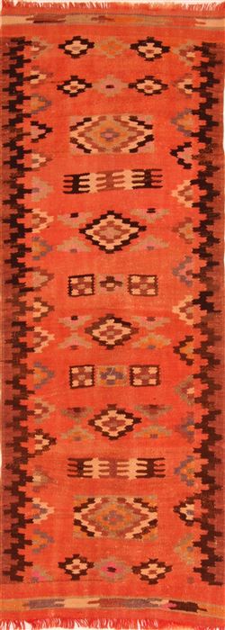 Kilim Orange Runner Hand Knotted 24 X 65 Area Rug 253-27640 Image 0