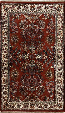 Indian sarouk Beige Rectangle 3x5 ft Wool Carpet 27644
