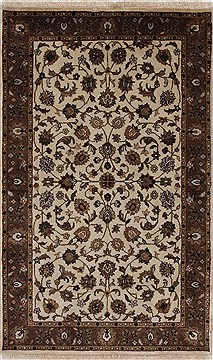Indian Kashmar Beige Rectangle 3x5 ft Wool Carpet 27648
