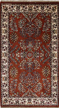 Indian sarouk Beige Rectangle 3x5 ft Wool Carpet 27649