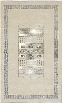 Indian Gabbeh Beige Rectangle 3x5 ft Wool Carpet 27657