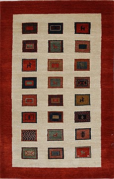 Indian Gabbeh Multicolor Rectangle 3x5 ft Wool Carpet 27662