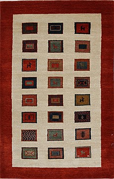 Indian Gabbeh Multicolor Rectangle 3x5 ft Wool Carpet 27662