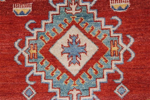 Kazak Red Runner Hand Knotted 211 X 106 Area Rug 250-27794 Image 4