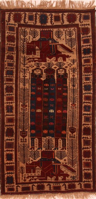 Baluch Beige Hand Knotted 32 X 61 Area Rug 100-27833 Image 0