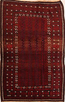 Afghan Baluch Red Rectangle 4x6 ft Wool Carpet 27837