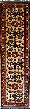Afghan Kazak Beige Runner 10 to 12 ft Wool Carpet 27849
