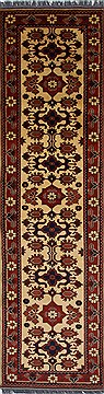 Afghan Kazak Beige Runner 10 to 12 ft Wool Carpet 27850