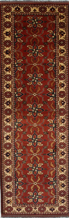 Turkman Beige Runner Hand Knotted 29 X 90  Area Rug 250-27856 Image 0