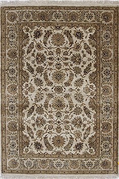 Kashan Beige Hand Knotted 4'1" X 5'4"  Area Rug 250-27867