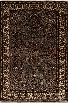 Indian Tabriz Brown Rectangle 4x6 ft Wool Carpet 27875