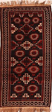 Baluch Black Hand Knotted 3'9" X 6'10"  Area Rug 100-27909