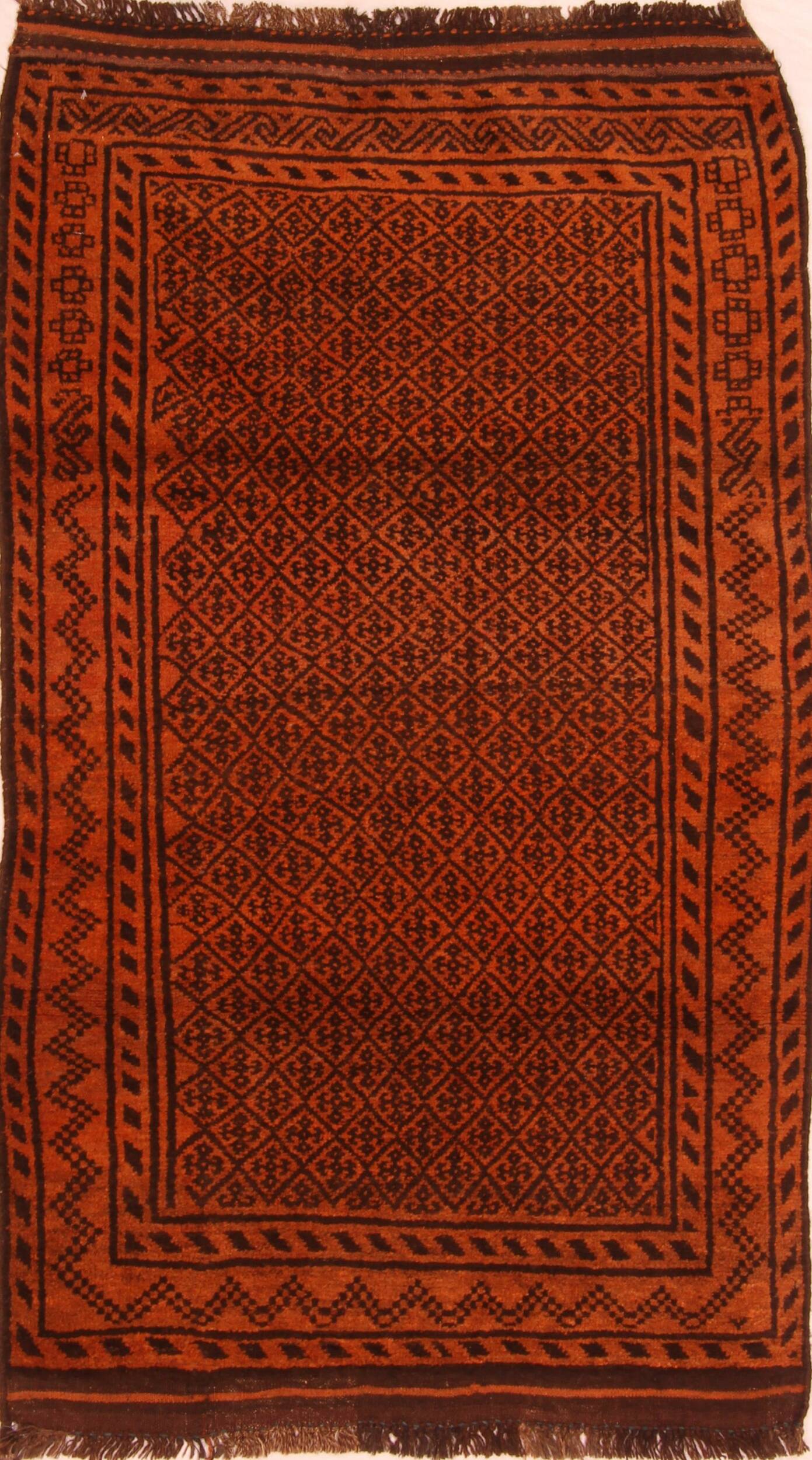 Afghan Baluch Orange Rectangle 4x6 ft Wool Carpet 27918 | SKU 27918
