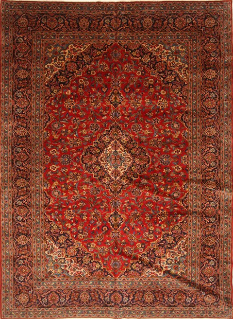 Persian Kashan Red Rectangle 10x13 ft Wool Carpet 27977 | SKU 27977