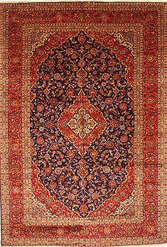 Persian Kashan Blue Rectangle 10x14 ft Wool Carpet 28017