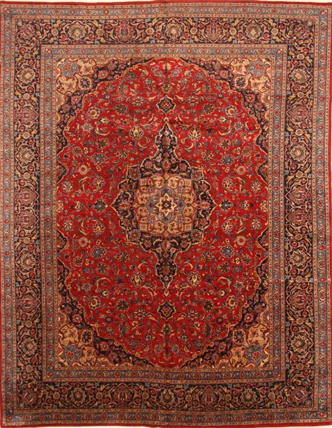 Kashan Red Hand Knotted 98 X 128 Area Rug 100-28018 Image 0