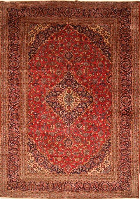 Persian Kashan Red Rectangle 9x13 ft Wool Carpet 28022 | SKU 28022