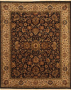 Indian Jaipur Black Rectangle 8x10 ft Wool Carpet 28037