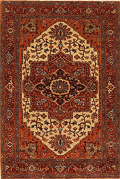 Indian Serapi Beige Rectangle 4x6 ft Wool Carpet 28117