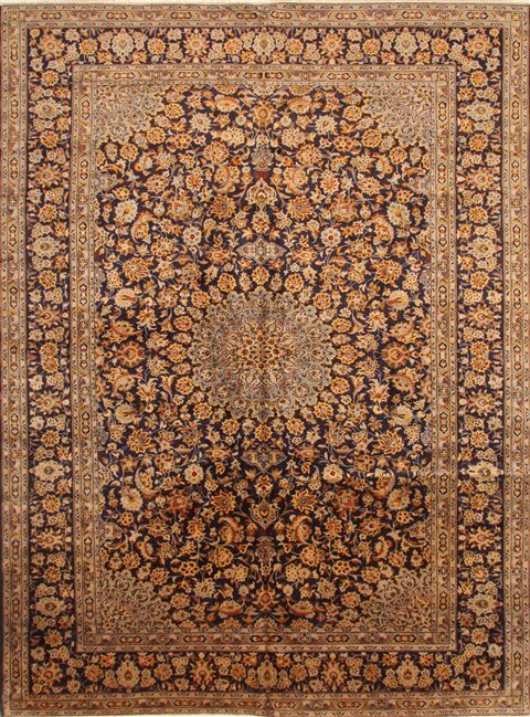 Blue Traditional 13'1 x 9'7 Ft Kashan Persian Area Rug