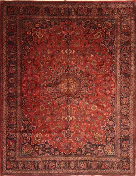 Kashan Red Hand Knotted 99 X 125 Area Rug 100-28129 Image 0