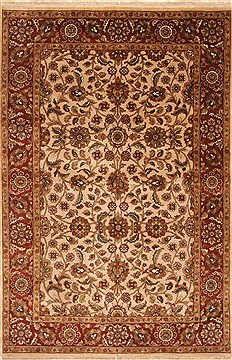 Indian Jaipur Beige Rectangle 6x9 ft Wool Carpet 28206