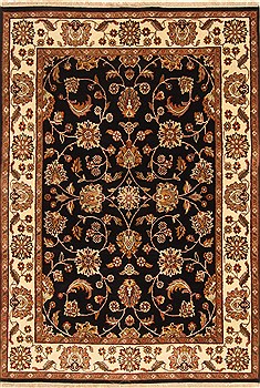 Indian Jaipur Black Rectangle 5x7 ft Wool Carpet 28208