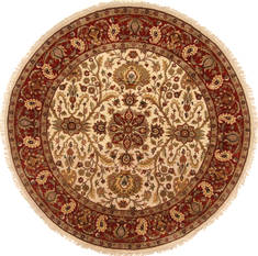 Indian Jaipur Beige Round 7 to 8 ft Wool Carpet 28217