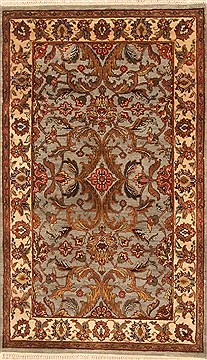 Indian Jaipur Beige Rectangle 3x5 ft Wool Carpet 28223