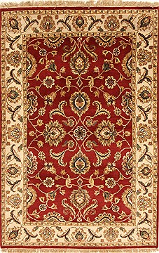Indian Jaipur Red Rectangle 4x6 ft Wool Carpet 28241