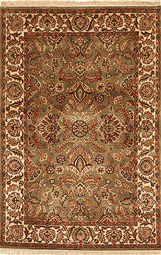 Indian Jaipur Green Rectangle 4x6 ft Wool Carpet 28244