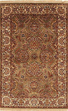 Indian Jaipur Green Rectangle 4x6 ft Wool Carpet 28248
