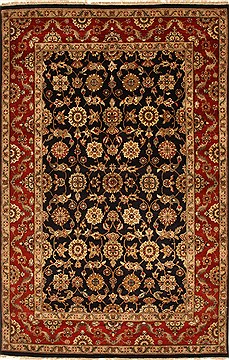 Indian Jaipur Black Rectangle 6x9 ft Wool Carpet 28255