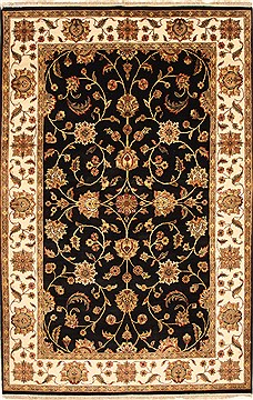 Indian Jaipur Black Rectangle 6x9 ft Wool Carpet 28257