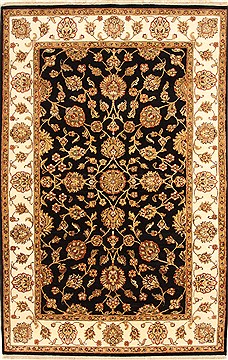 Indian Jaipur Black Rectangle 6x9 ft Wool Carpet 28265