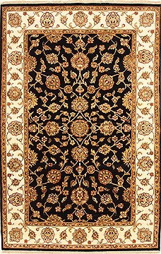 Indian Jaipur Black Rectangle 6x9 ft Wool Carpet 28265