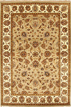 Indian Jaipur Yellow Rectangle 6x9 ft Wool Carpet 28268