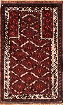 Baluch Red Hand Knotted 3'0" X 4'7"  Area Rug 100-28278