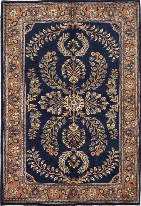 Sarouk Blue Hand Knotted 53 X 89  Area Rug 500-28314 Image 0
