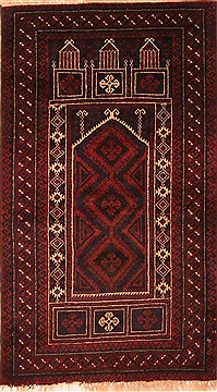 Baluch Black Hand Knotted 2'8" X 4'8"  Area Rug 100-28330
